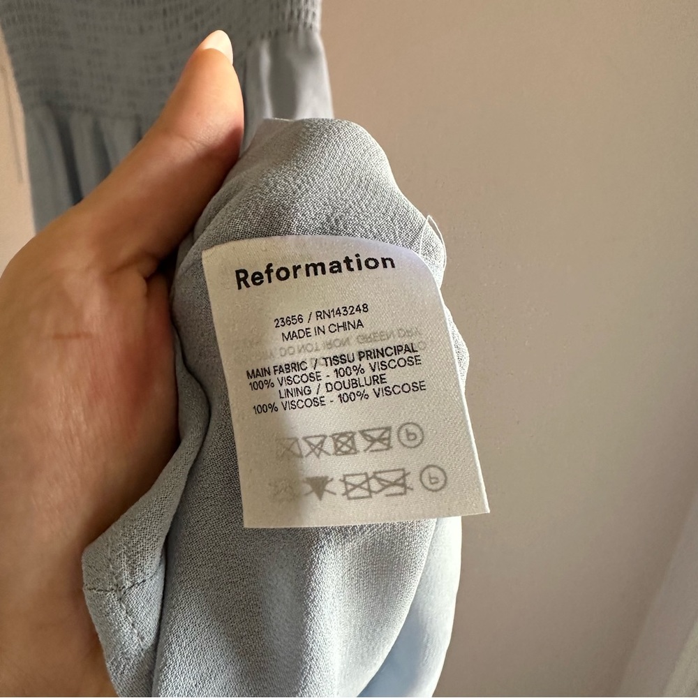NWT Reformation Meadow Smocked Light Blue Midi Dress with Slit - Picture 8 of 10
